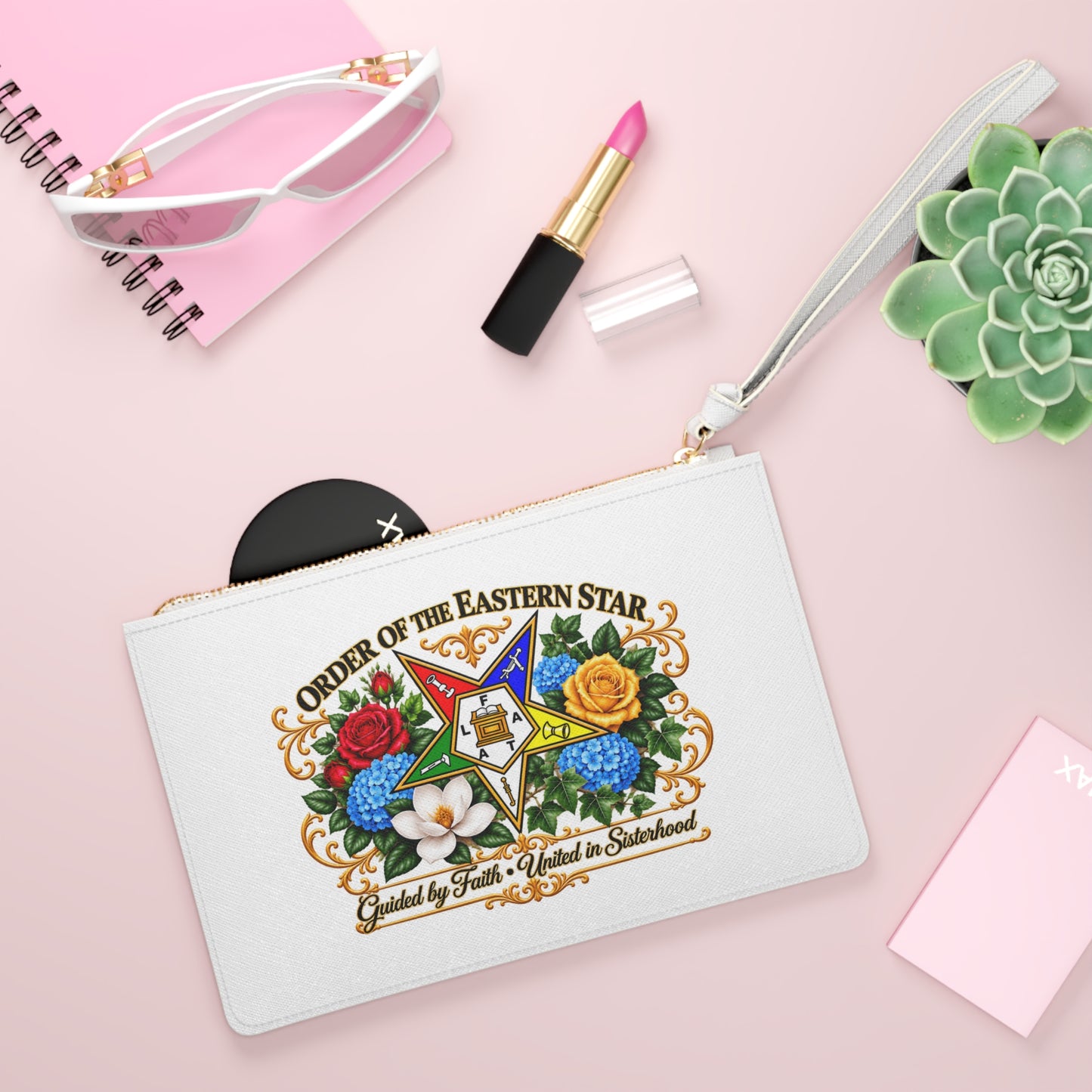 Order of the Eastern Star Floral Emblem Clutch Bag — Guided by Faith Sisterhood Wristlet