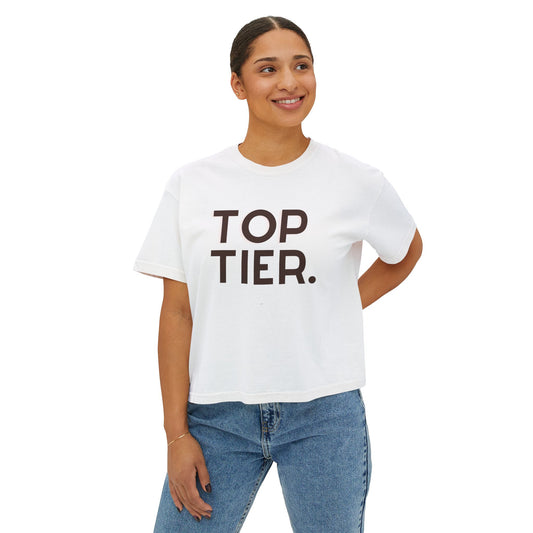 Top Tier Boxy Tee — Women's Casual Graphic Cropped T‑Shirt