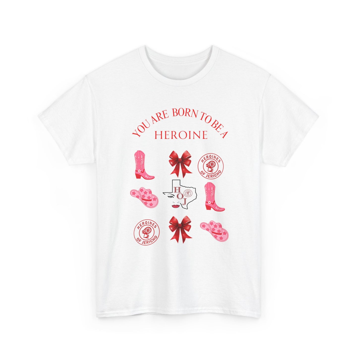 T‑Shirt — "You Are Born To Be A Heroine" Pink Retro Boots Graphic Tee