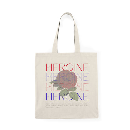 Heroine Floral Tote Bag — Feminine Rose Graphic Natural Canvas Tote
