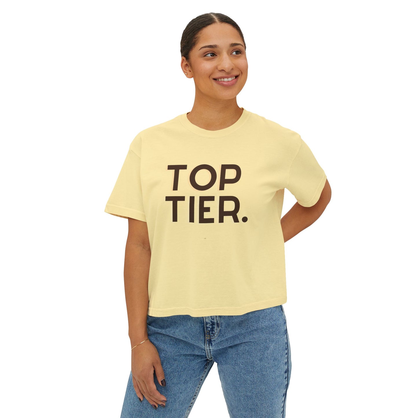 Top Tier Boxy Tee — Women's Casual Graphic Cropped T‑Shirt