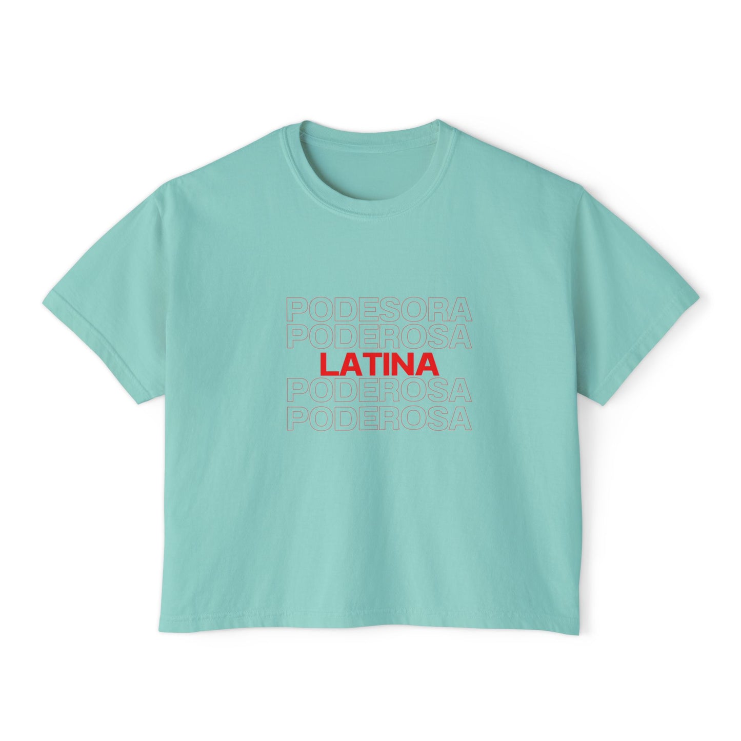 Latina Boxy Tee — Women's Cropped White T‑Shirt with Red 'LATINA' Print