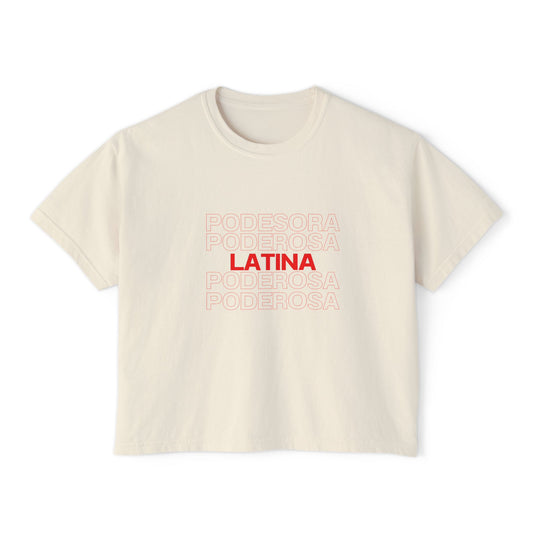Latina Boxy Tee — Women's Cropped White T‑Shirt with Red 'LATINA' Print