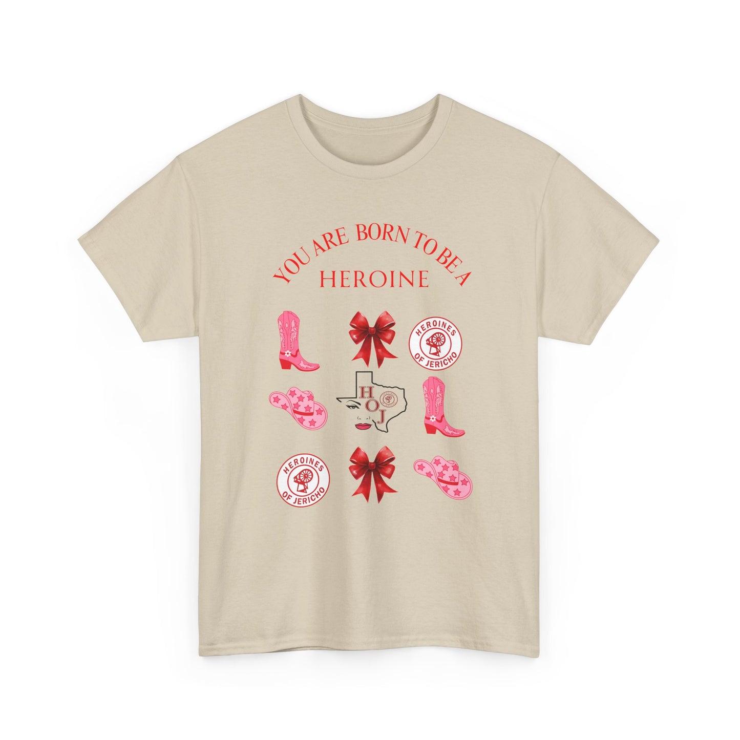 T‑Shirt — "You Are Born To Be A Heroine" Pink Retro Boots Graphic Tee
