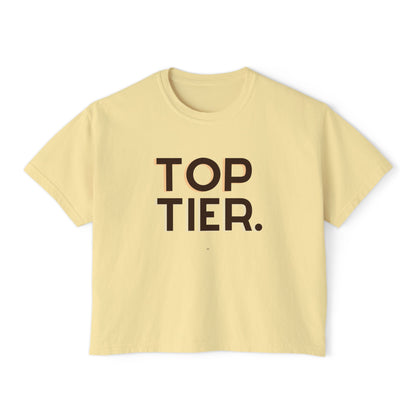 Top Tier Boxy Tee — Women's Casual Graphic Cropped T‑Shirt