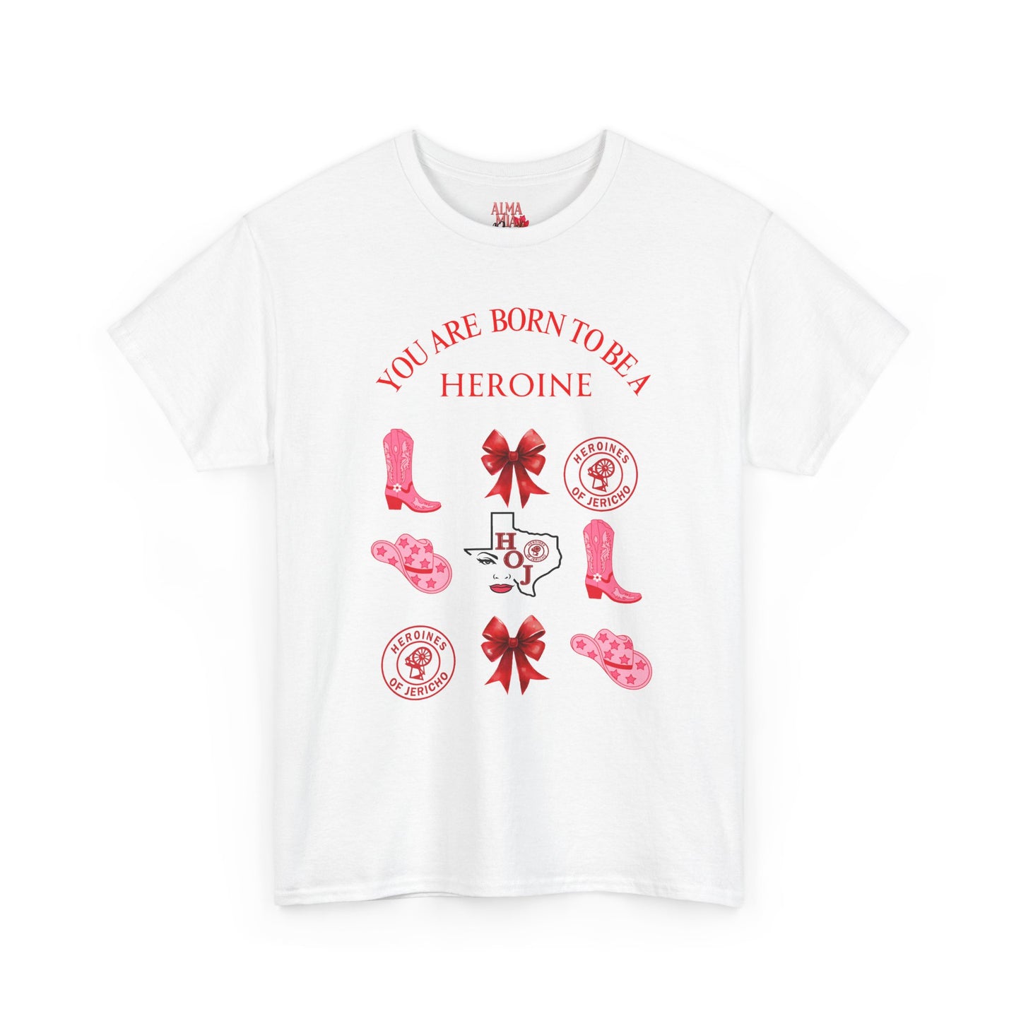 T‑Shirt — "You Are Born To Be A Heroine" Pink Retro Boots Graphic Tee