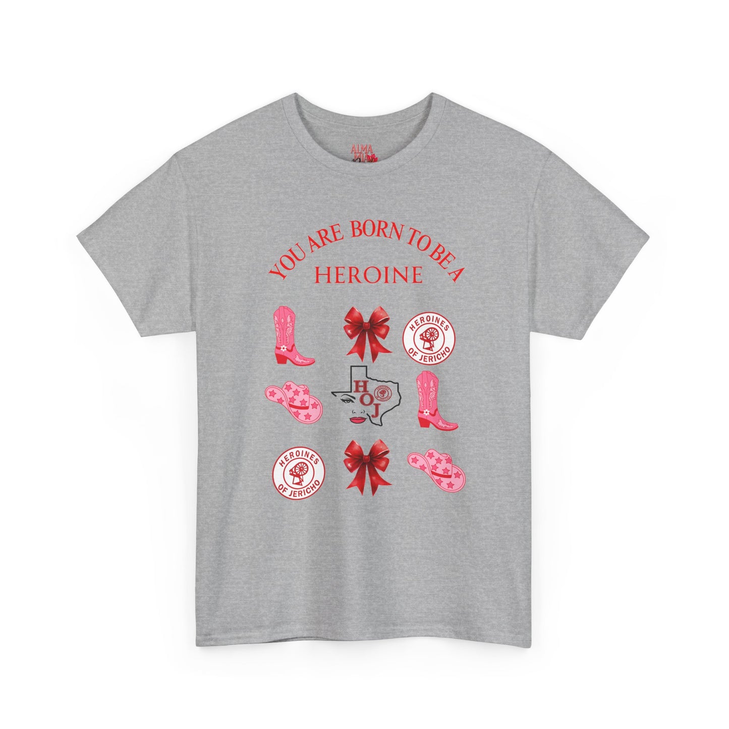 T‑Shirt — "You Are Born To Be A Heroine" Pink Retro Boots Graphic Tee