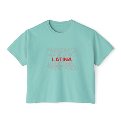 Latina Boxy Tee — Women's Cropped White T‑Shirt with Red 'LATINA' Print