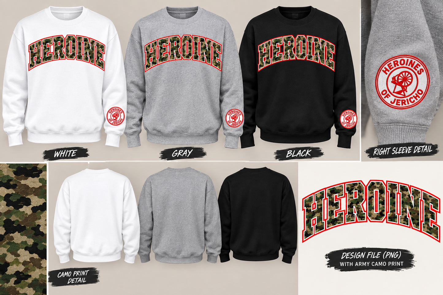 HEROINE CAMO- College-Style Crewneck Sweatshirt