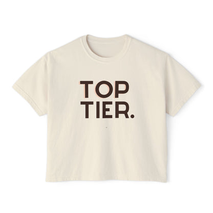 Top Tier Boxy Tee — Women's Casual Graphic Cropped T‑Shirt
