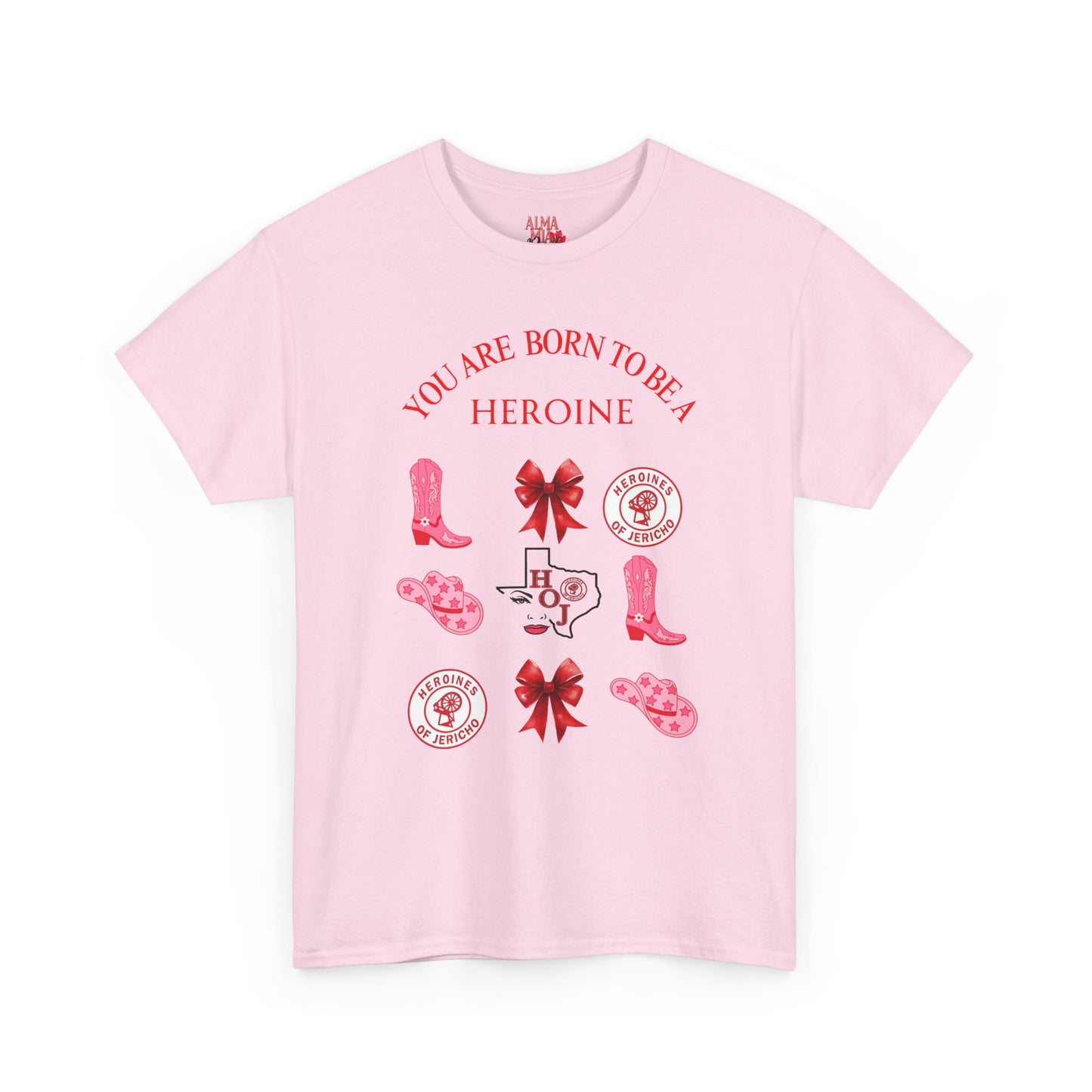 T‑Shirt — "You Are Born To Be A Heroine" Pink Retro Boots Graphic Tee