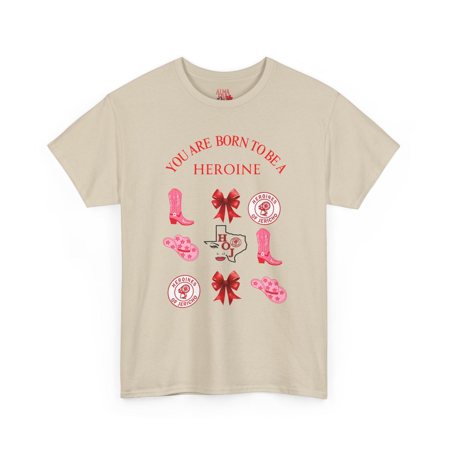 T‑Shirt — "You Are Born To Be A Heroine" Pink Retro Boots Graphic Tee