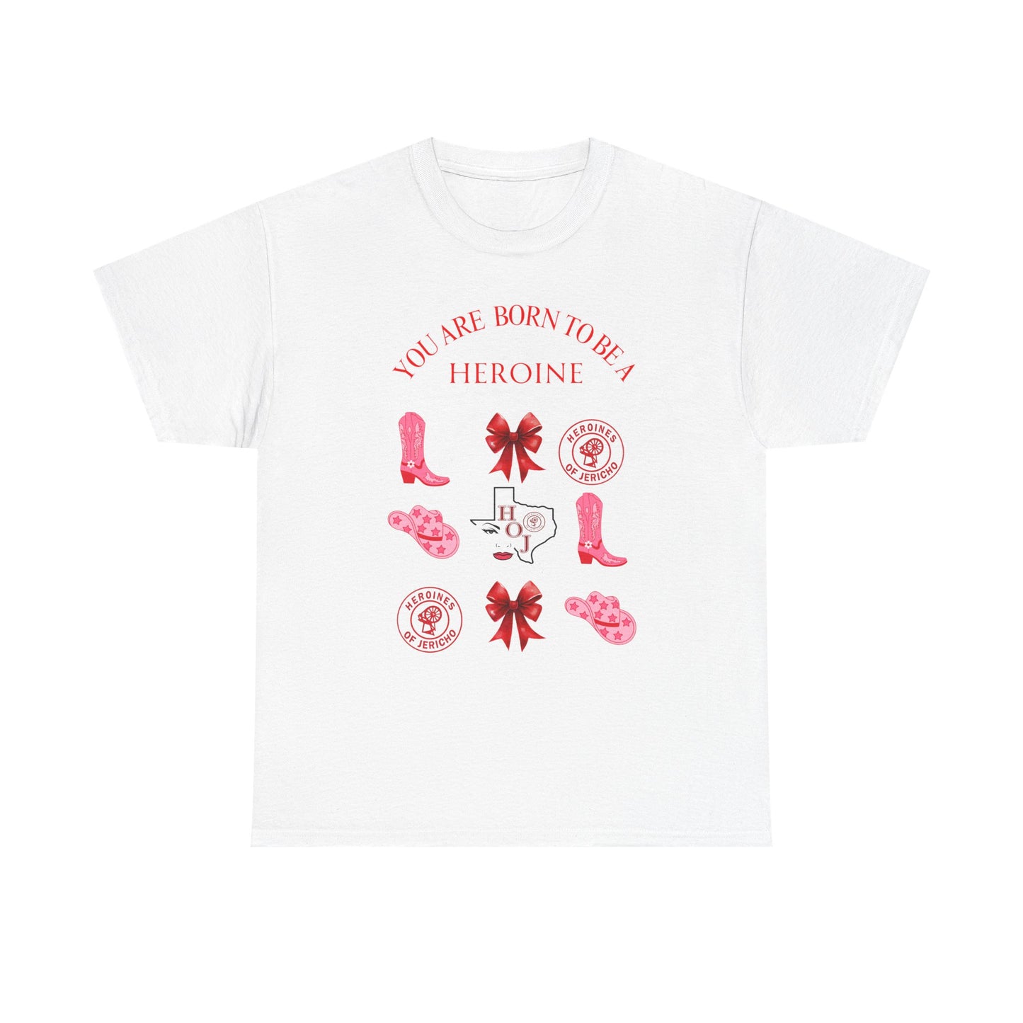 T‑Shirt — "You Are Born To Be A Heroine" Pink Retro Boots Graphic Tee
