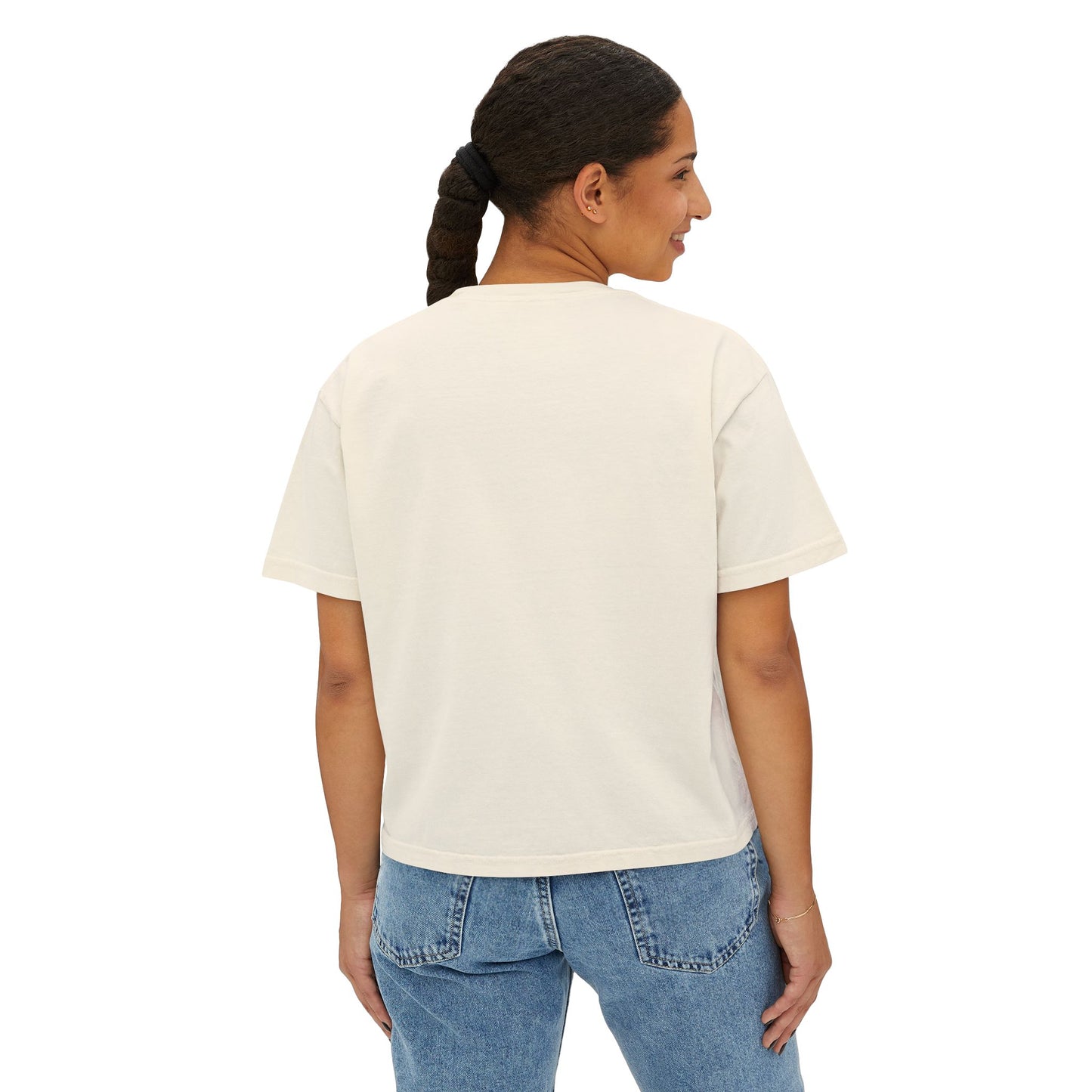 Latina Boxy Tee — Women's Cropped White T‑Shirt with Red 'LATINA' Print