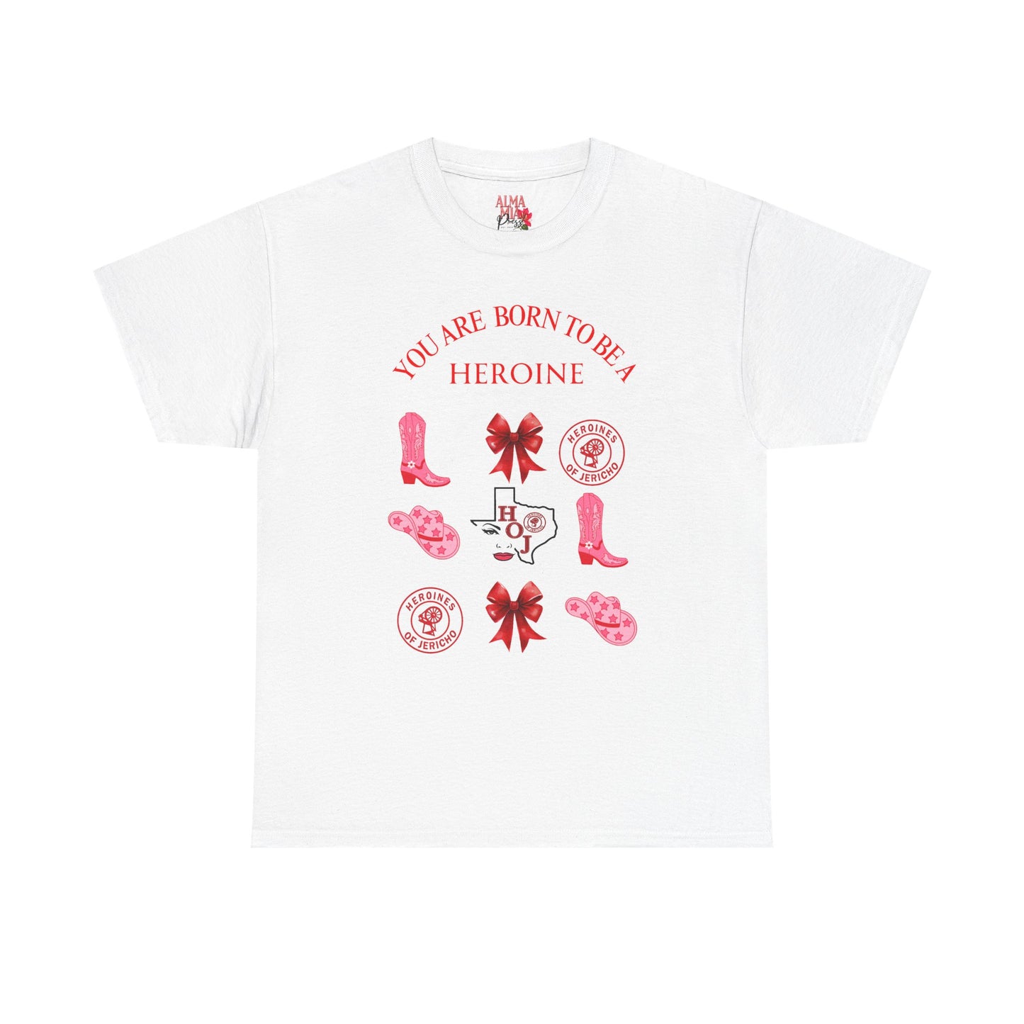 T‑Shirt — "You Are Born To Be A Heroine" Pink Retro Boots Graphic Tee