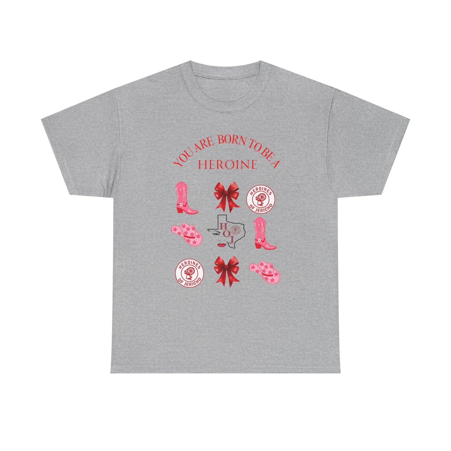 T‑Shirt — "You Are Born To Be A Heroine" Pink Retro Boots Graphic Tee
