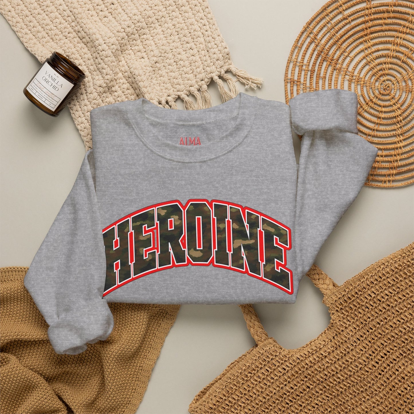 HEROINE CAMO- College-Style Crewneck Sweatshirt