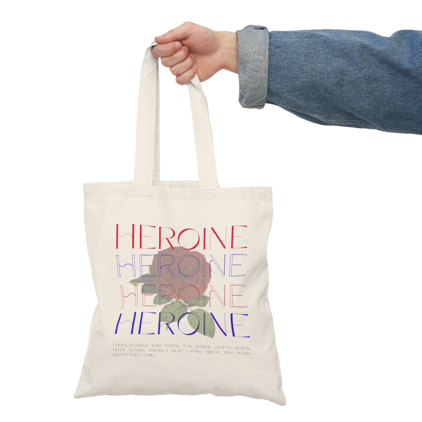 Heroine Floral Tote Bag — Feminine Rose Graphic Natural Canvas Tote